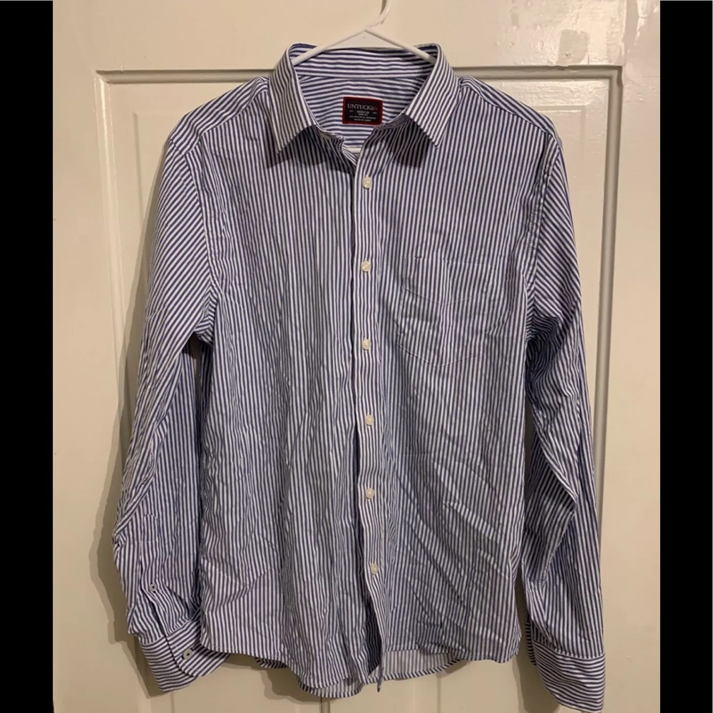 Untuckit Medium Slim Fit Blue White Striped Shirt